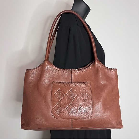 Anthropologie Isabella Bird Brown Leather Bag w/ Tooled Leather Front Pocket - Picture 10 of 10